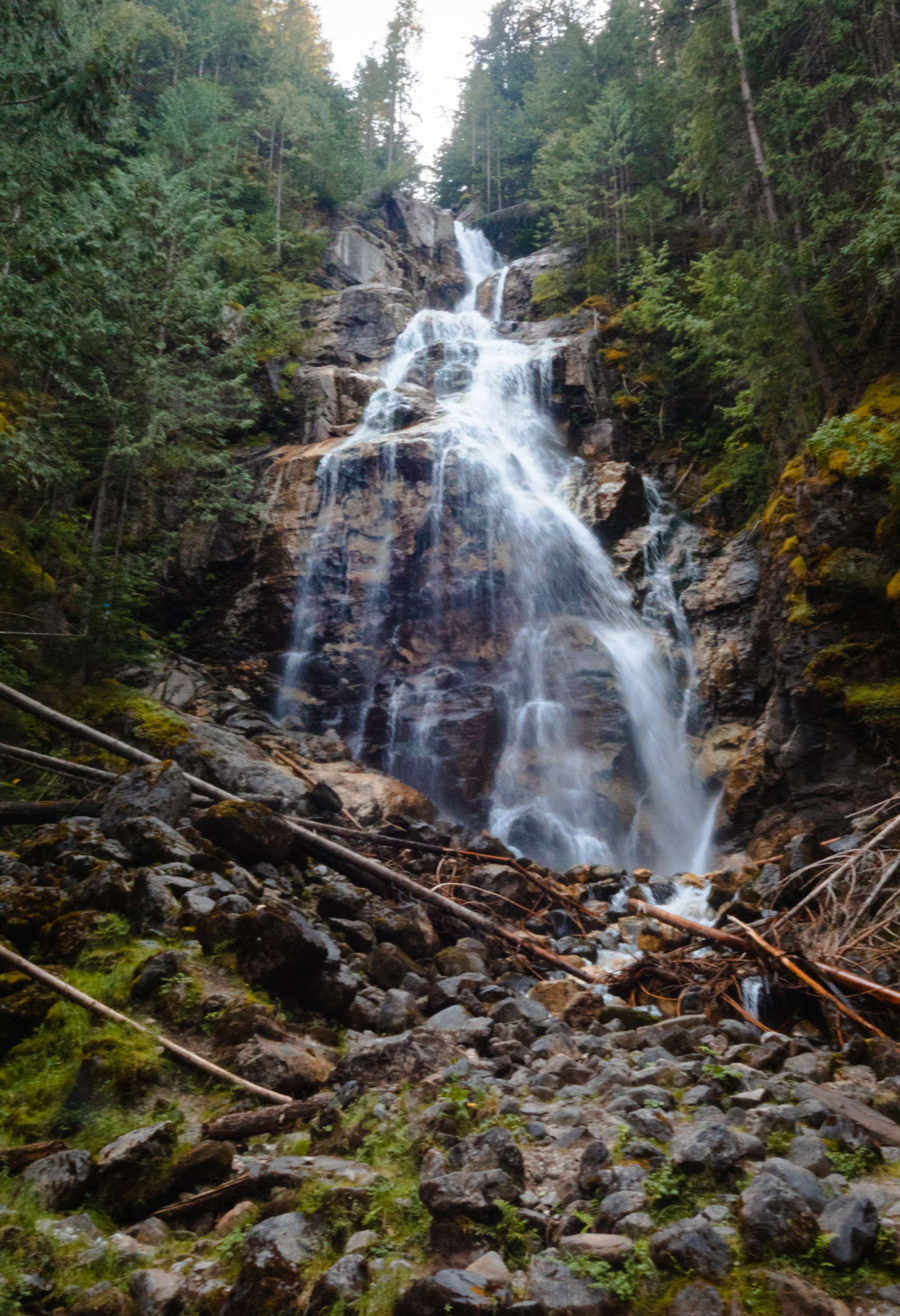 Kay Falls tumbles down a cliff just off Highway 1 in Canada