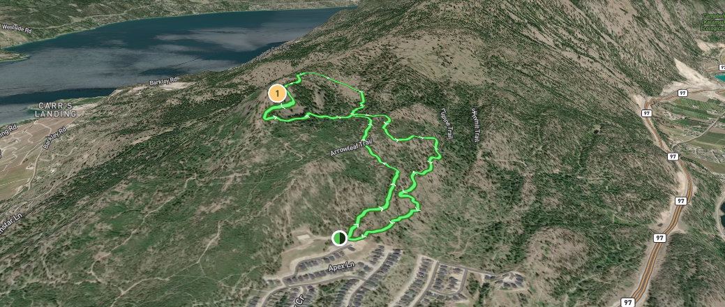 3D map of the hiking trails at Spion Kop in Lake Country