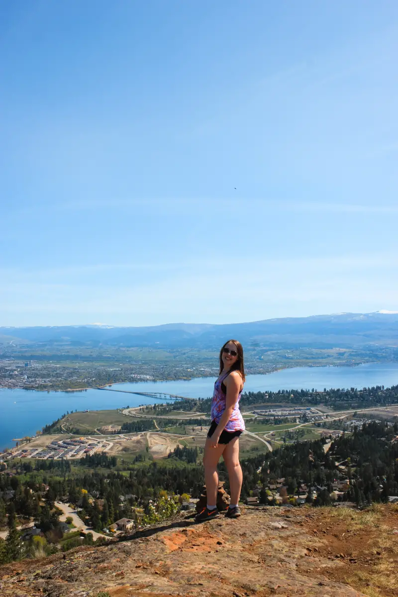View of West Kelowna, Kelowna, and Okanagan Lake from the top of Rose valley hike