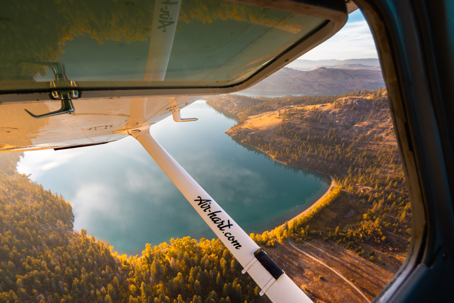 View of Cosens Bay from the window of a float plane