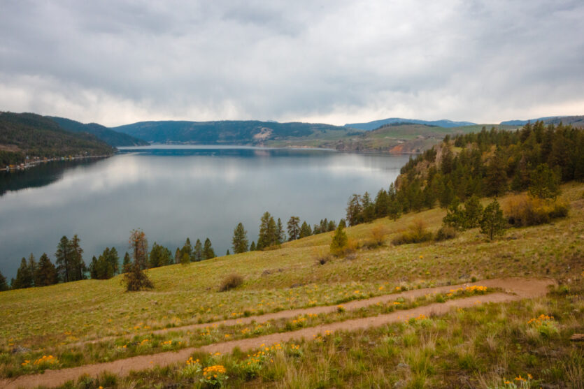 View of Kal Lake over Cosens Bay on a rainy day