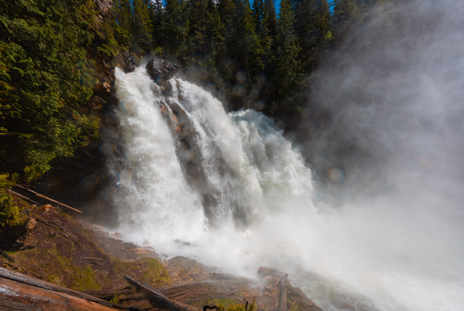 Water tumbles over Rainbow Falls in Monashee Provincial Park near Cherryville, BC