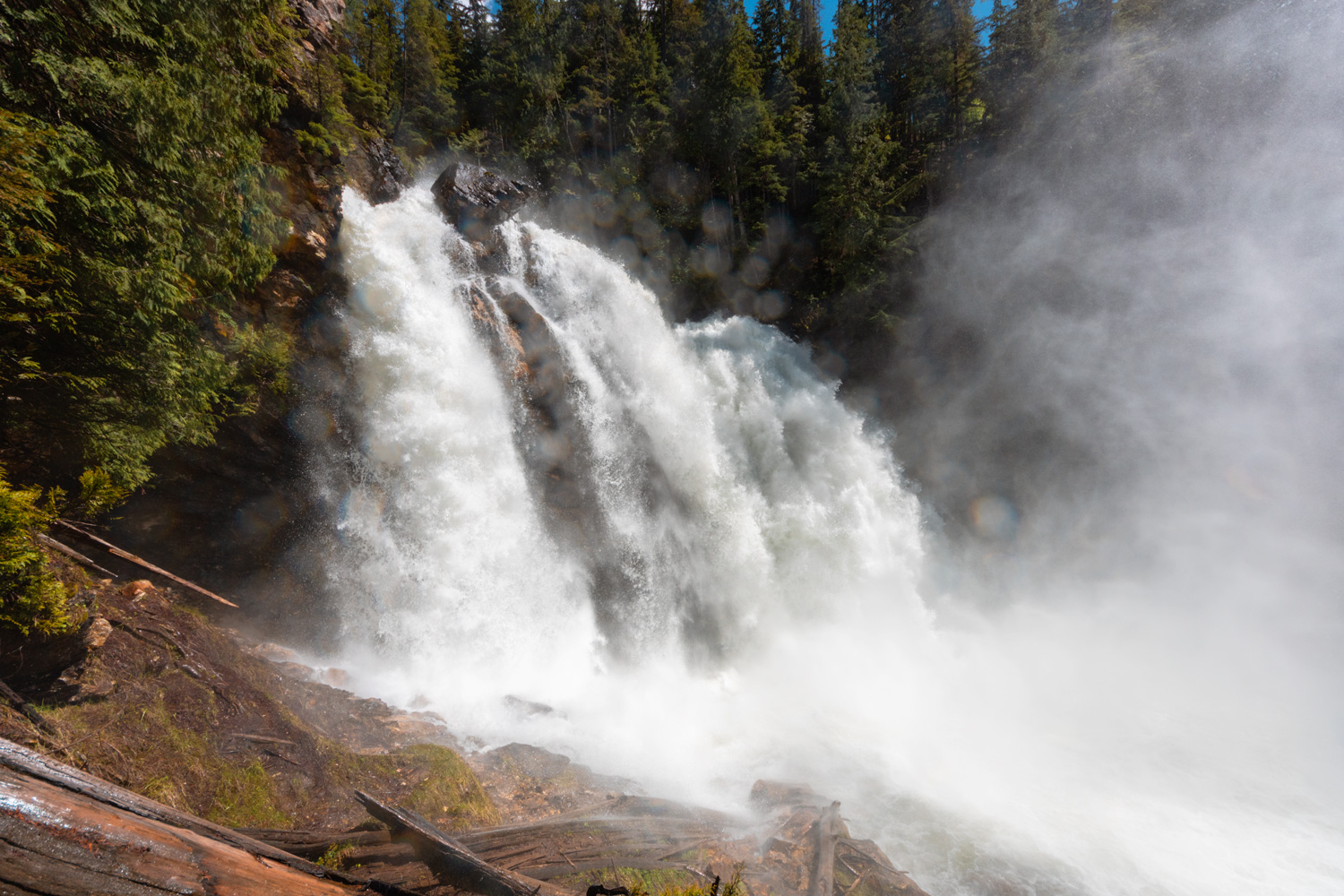 Water thunders over Rainbow Falls in Monashee Provincial Park in June