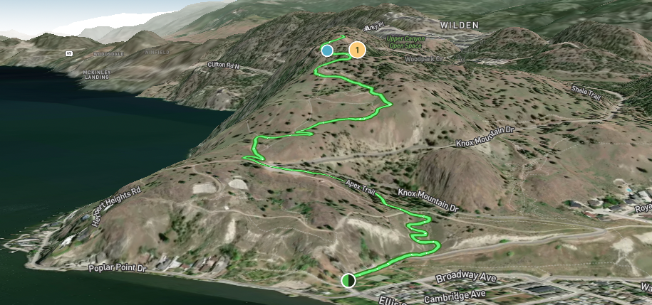 3D map of the Apex Trail with the hike highlighted in green.