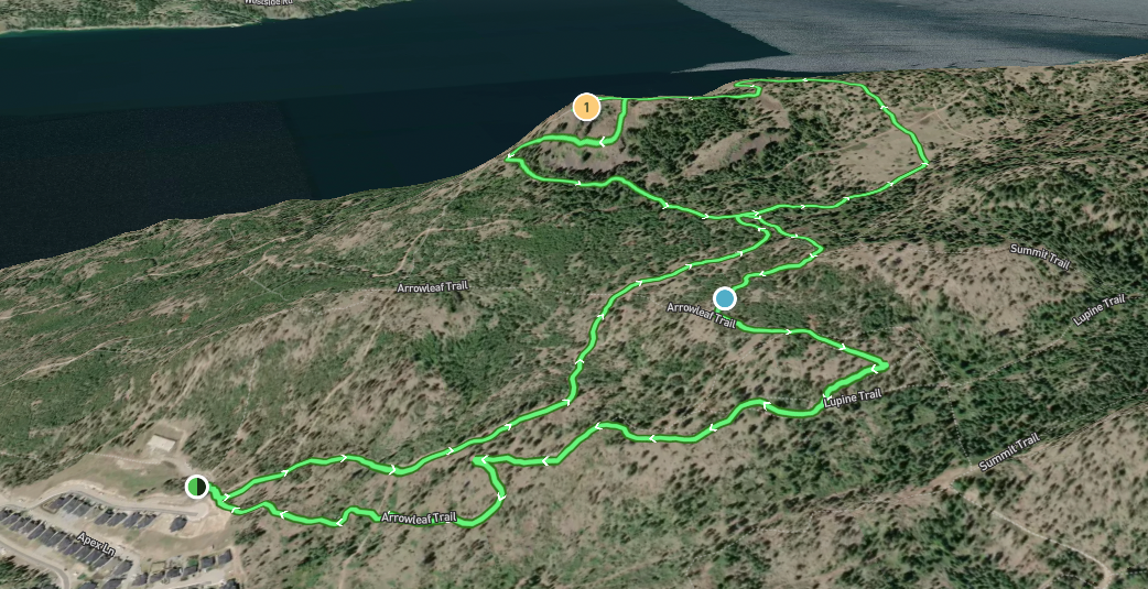 3D map of the Spion Kop hiking trail network in Lake Country.