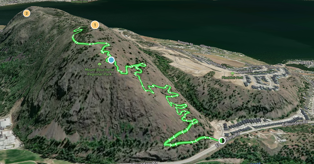 3D map of the Boucherie Rush hike in West Kelowna.