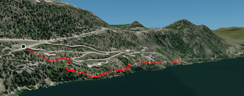 3D map of the Lochview Trail hike on Knox Mountain.