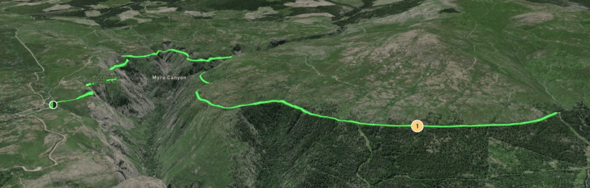 3D map of the Myra Canyon Trestles hike/bike.