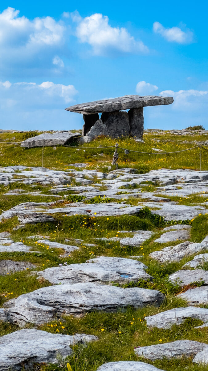 Portal tomb Poulnabrone Dolmen from the back with the original capstone visible.