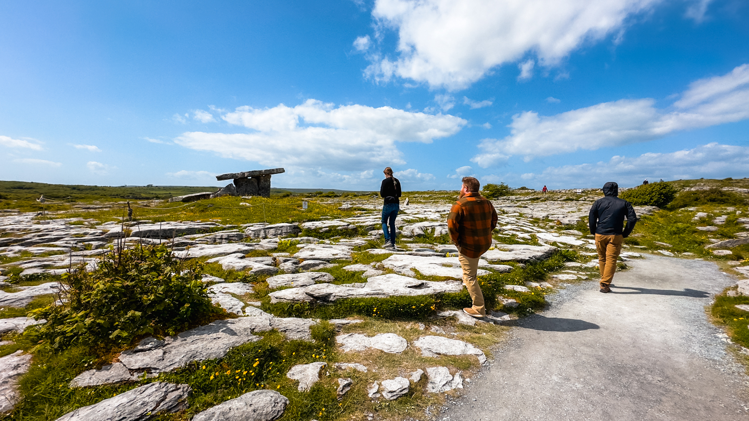 The gravel path to Poulnabrone Dolmen surrounded by the limestone pavement of the Burren.