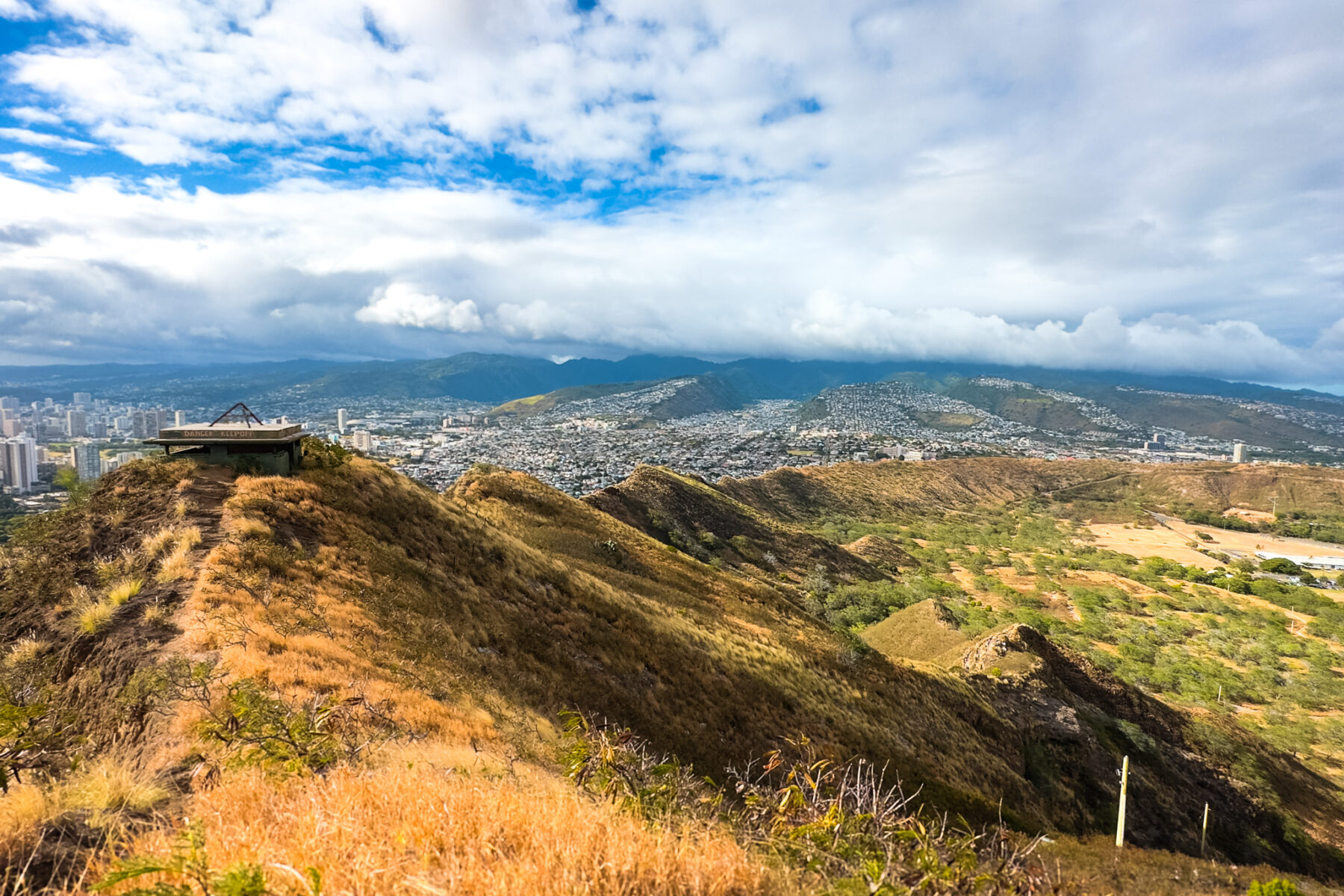 View of an abandoned bunker at the summit of Diamond Head hike.