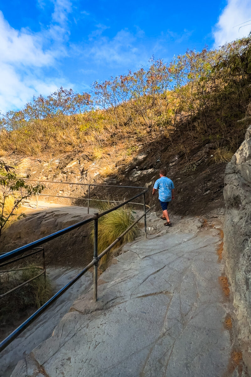 Man walks on the switchbacks at Diamond Head.