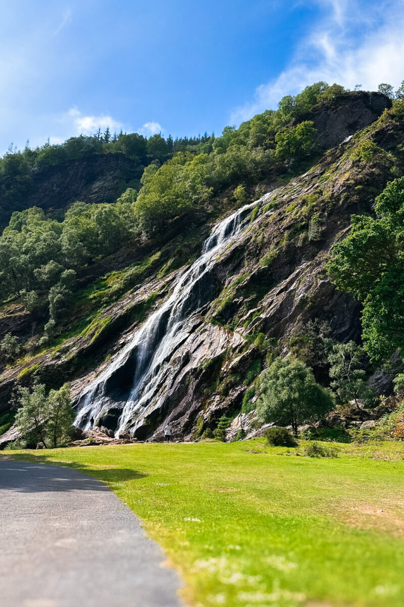 Water cascading down a bedrock face.