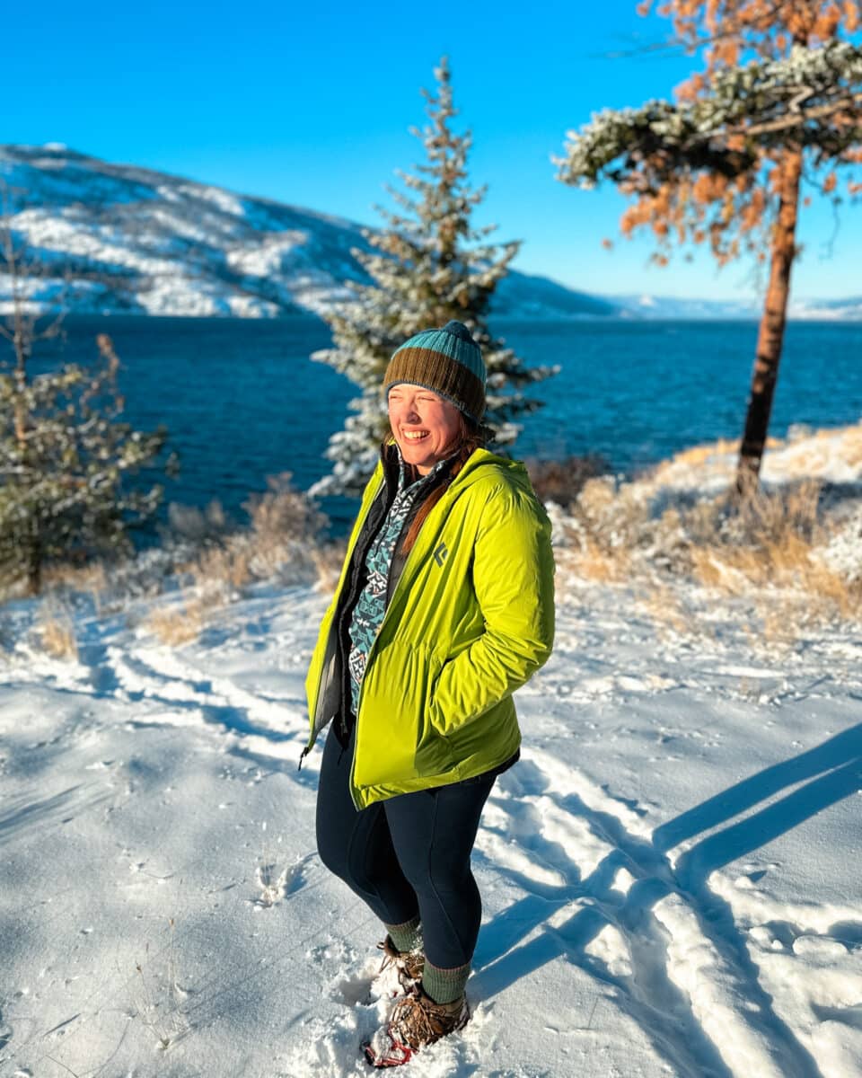 Woman hiking in the snow at Paul's Tomb