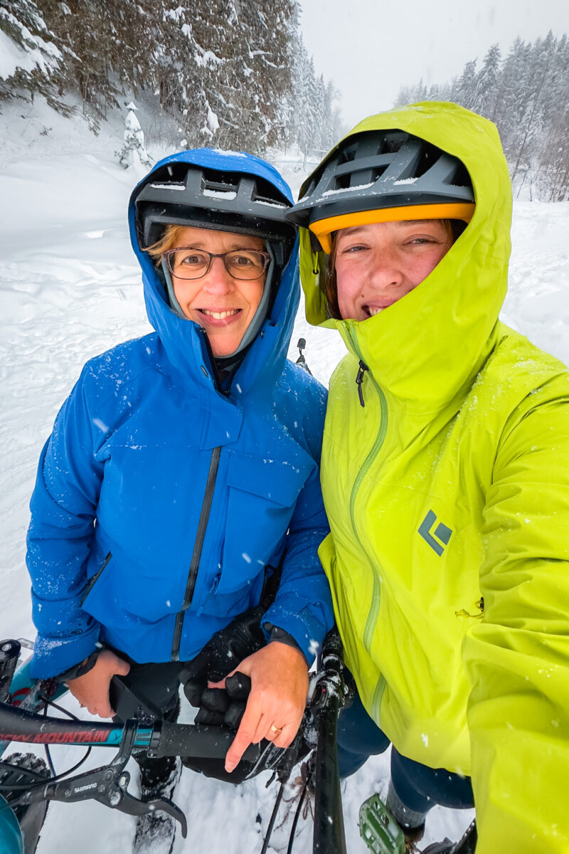 Selfie of two women fat biking