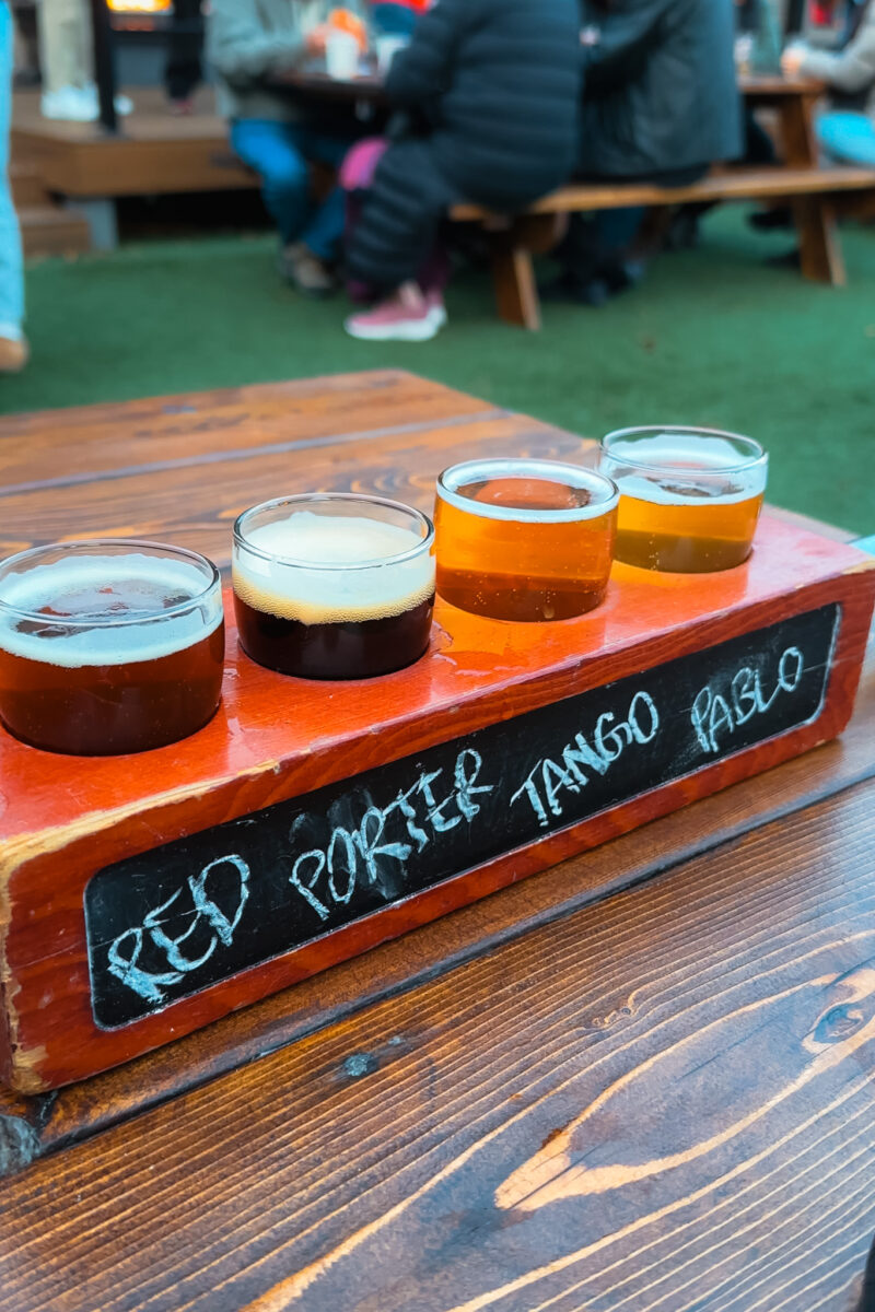 A beer flight at Red Bird Brewing in Kelowna.