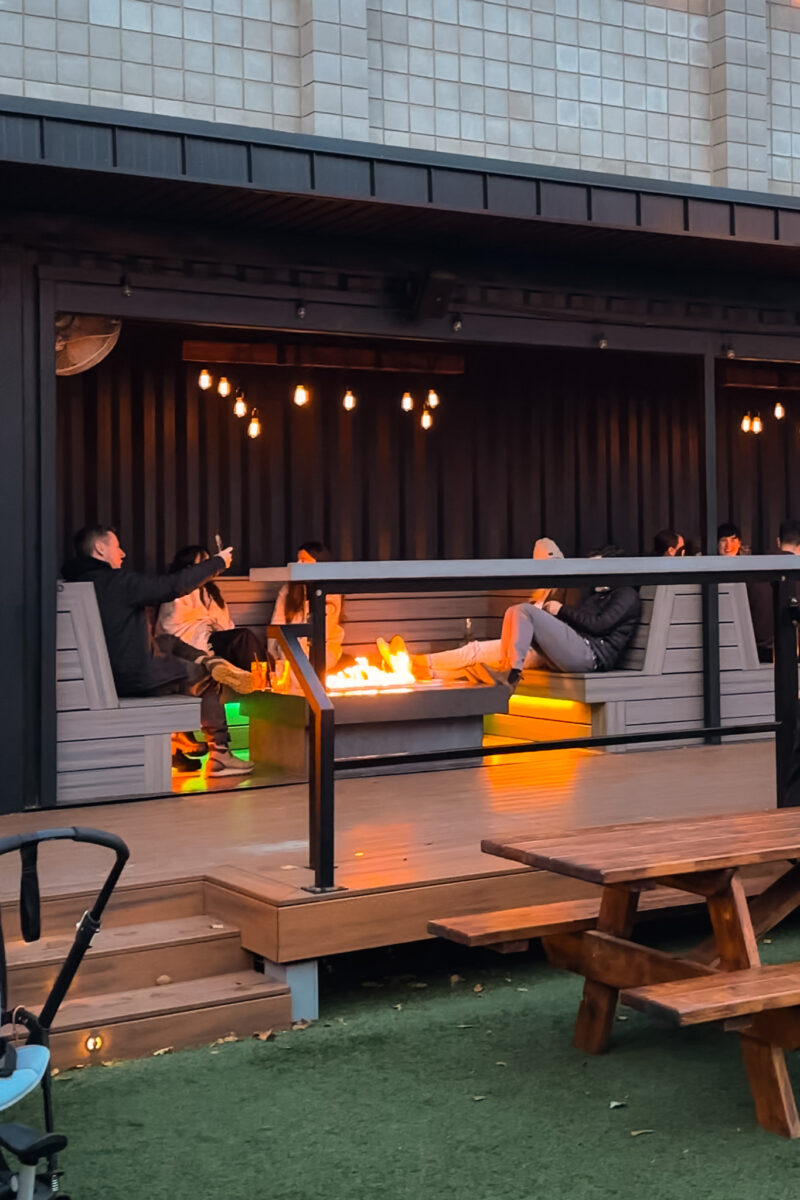 Outdoor dining with a fire pit