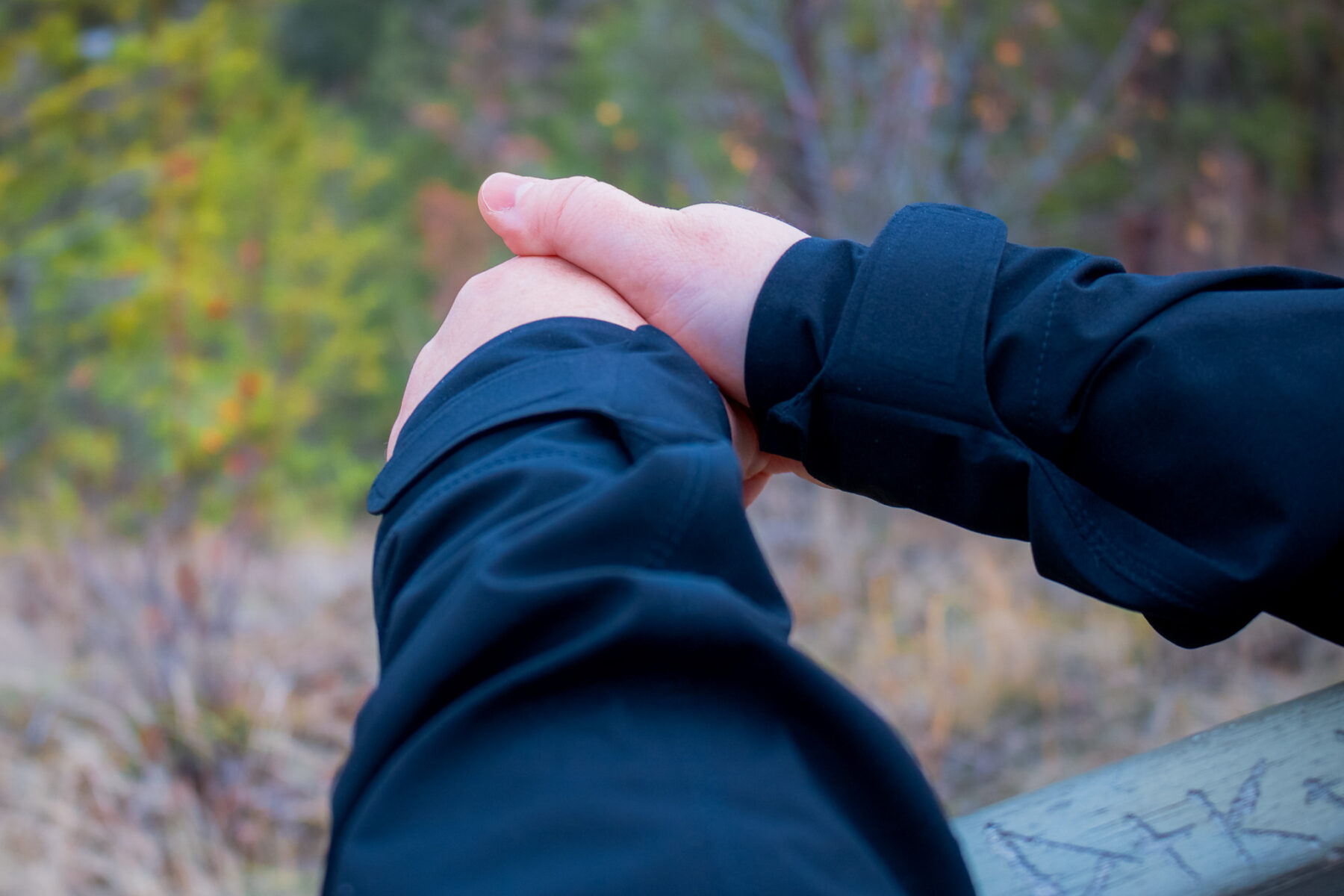 Close up of Velcro cuffs on a rain jacket.