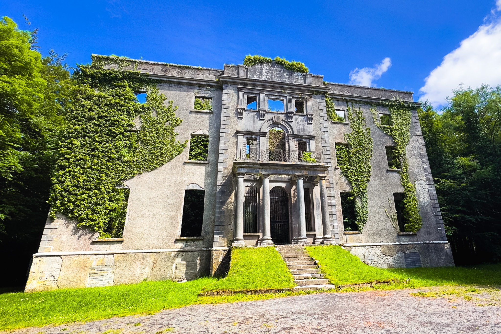 An old ruin of historic hall in Ireland.