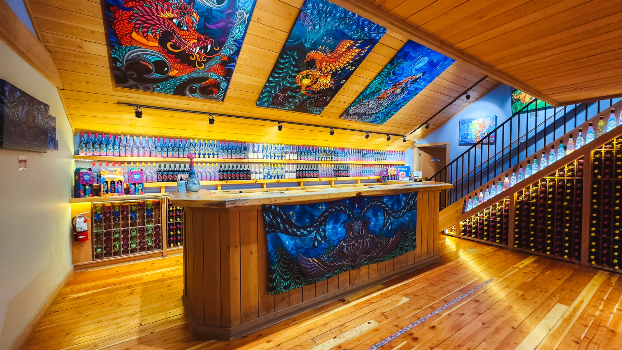 A colourful and vibrant wine tasting room at Vibrant Vines.