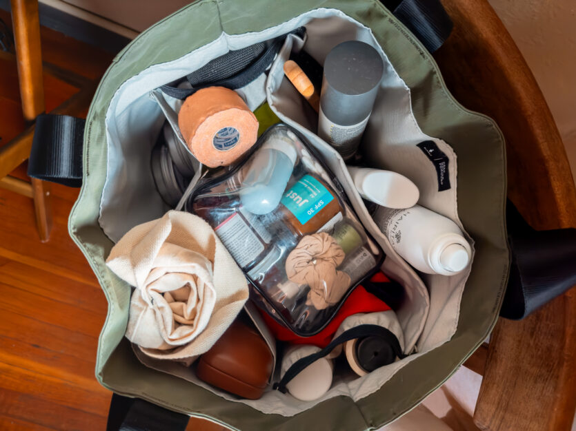 Interior shot of the Elements tote bag, highlighting how much it can carry